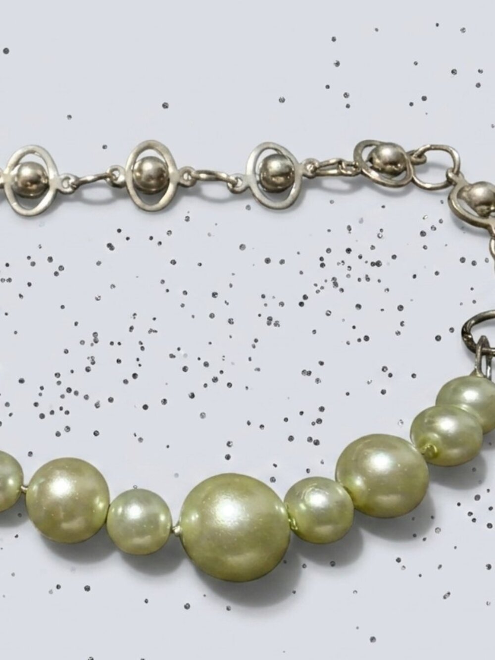 Very Light Green Faux Pearl & Silver Metal Bracelet | Simple Elegant Bracelet